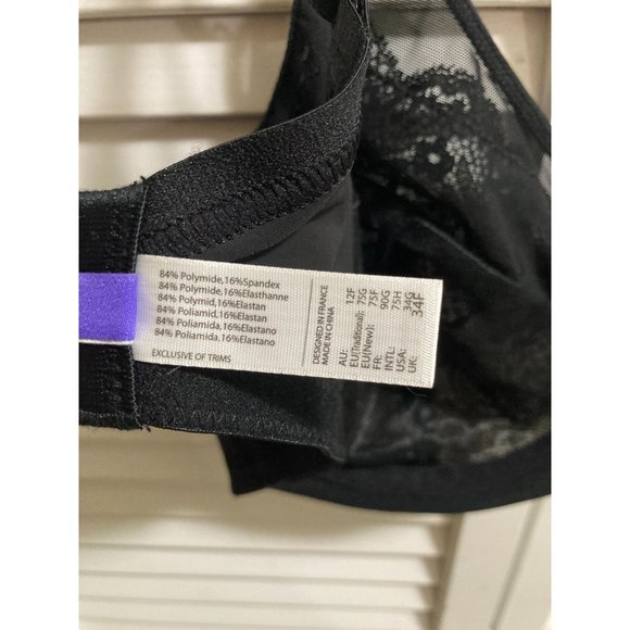 By Parfait Black Carole 3102 Unlined Underwire Floral Lace Bra SIZE 34F NWT - Picture 6 of 6
